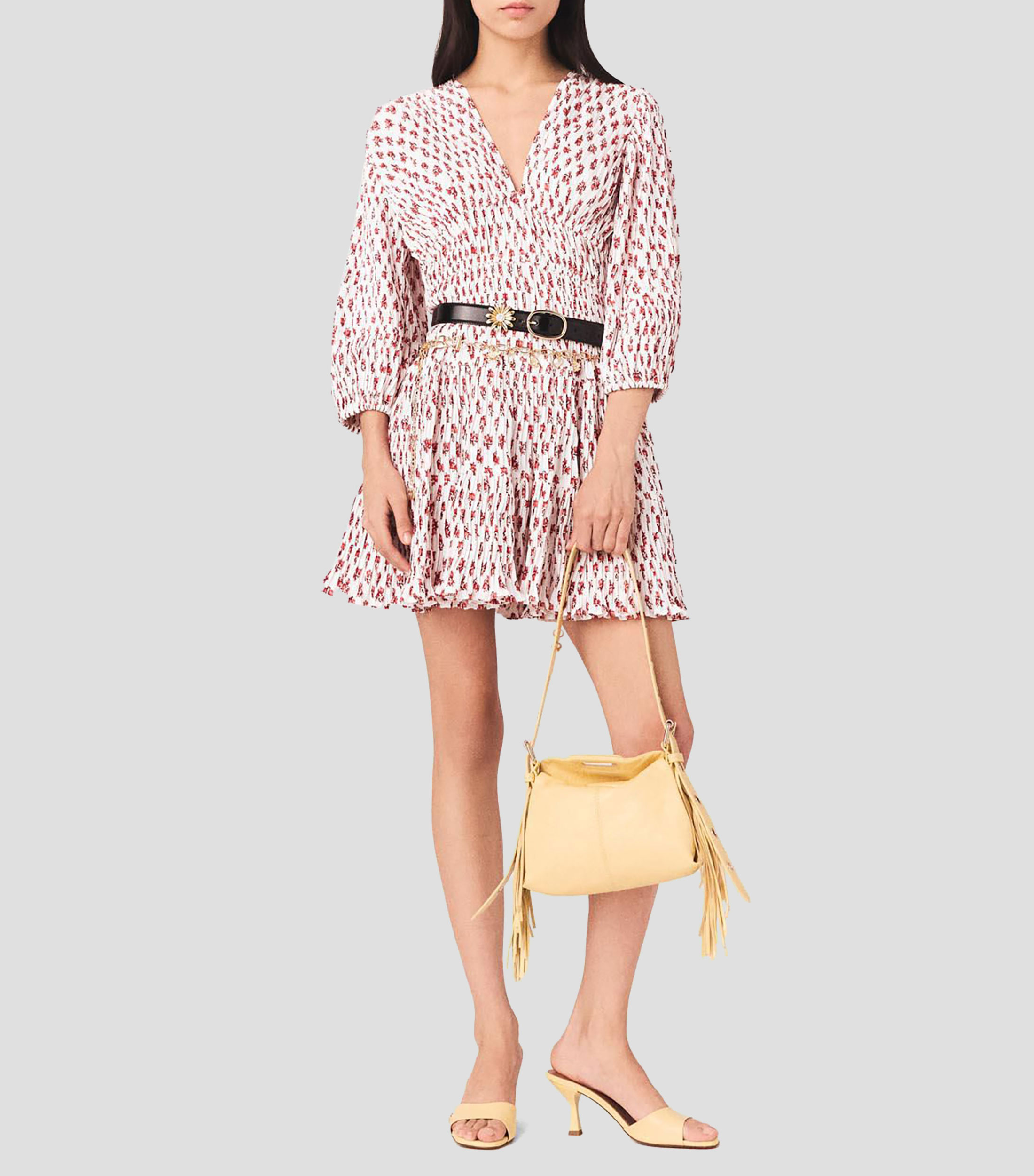Vestido corto manga 3/4 estampado Mujer